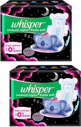Whisper Bindazzz Nights Koala Soft Sanitary Pads - XXXL Plus (8+8) Pads Sanitary Pad