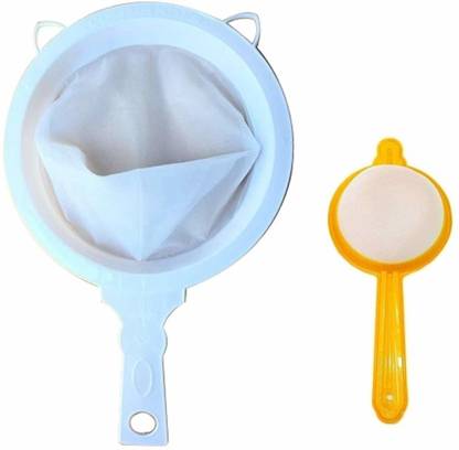 BHATI Combo Set of Milk/Water Strainer (1 Pc) and Tea Strainer (1 Pc), Double Mesh Plastic Filter Tea Strainer