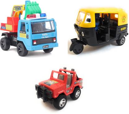 The Game Begins Combo Toys of JCB Truck, Jeep and Auto| Pull back action Toys| Set of 3 Toys