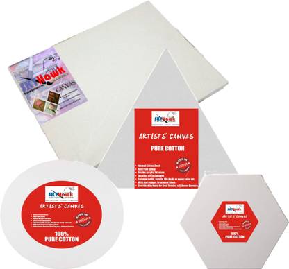 SKYHawk Square (6 x 6 Inch), Triangle (6 inch), Hexagon (6 Inch), Round (6 Inch) Cotton Medium Grain Pre Stretched Canvas (Set of 4)