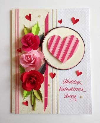 Swapnil Arts Handmade 3D Happy Valentines Day (Quilling Roses Theme) Greeting Card