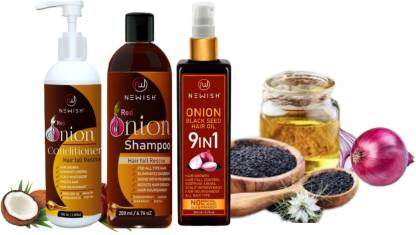 NEWISH Natural Anti Hair fall Spa Onion Black Seed oil + Onion Shampoo + Onion Conditioner For Hair Growth Anti Dandruff Anti Hair Fall
