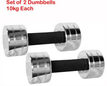 COGNANT FITNESS (10kg * 2pcs = 20kg) Chrome Plated Steel Dumbbells for Heavy Work-Out Fixed Weight Dumbbell