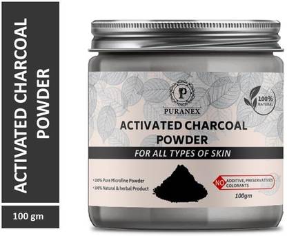 पुरानेक्स Activated Charcoal Powder For Natural Deep Cleansing, Exfollating & Detoxifying ,Whitening & Brighting Face 100 GM (Pack of 1) 100 GM Each