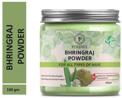 puranex 100% Natural & Pure Bhringraj Powder For Natural Texture,Prevent Hair Loss, Reduce Spilt Ends, Strong, Shiny & Dandruff Free Scalp & Hair 100 GM (Pack of 1) 100 GM Each