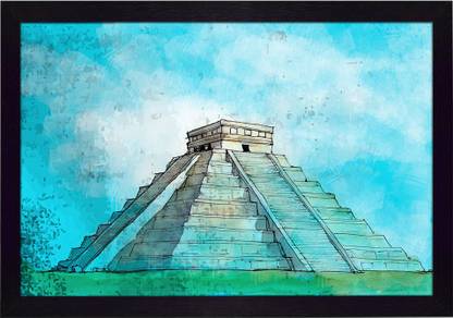 Ritwika's Abstract Wall Art Of Chichen Itza With Frame for Home and Office Decor Digital Reprint 9.5 inch x 13.5 inch Painting