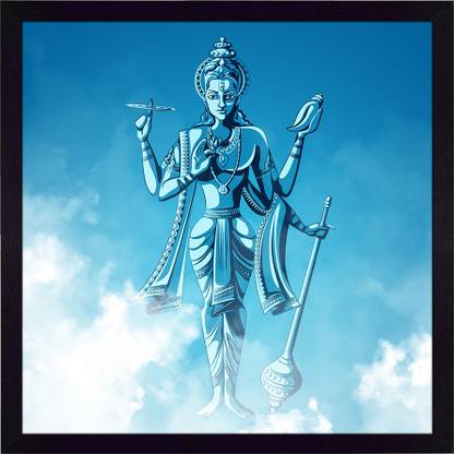 Ritwika's Abstract Shri Hari Narayana Lord Vishnu Blue Shine Sky Wall Art Framed Painting Digital Reprint 13.5 inch x 13.5 inch Painting