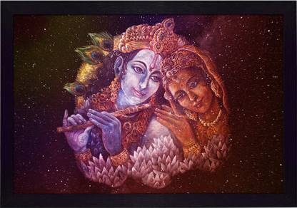 Ritwika's Abstract Wall Art Of Shree Radha And Krishna With Frame for Home and Office Decor Digital Reprint 9.5 inch x 13.5 inch Painting