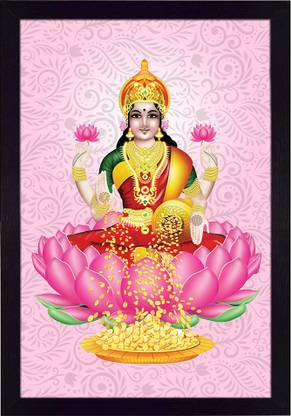 Ritwika's Abstract Wall Art Of Goddess Lakshmi Showering Wealth With Frame for Home and Office Decor Digital Reprint 13.5 inch x 9.5 inch Painting