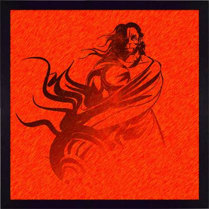 Ritwika's Abstract Wall Art Of Aggressive Hanuman With Frame for Home and Office Decor Digital Reprint 13.5 inch x 13.5 inch Painting