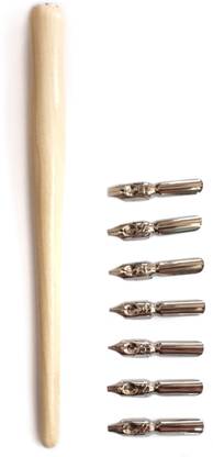 Definite Art Lacquered Wooden Handle Calligraphy Pen with 7 Nibs (T1, T2, T3, T4, T5, N2 and Z2) Calligraphy