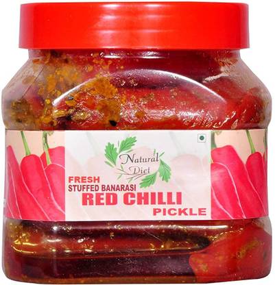 Natural Diet Stuffed Banarasi Red Chilli Pickle Lal Mirch ka Achar Organic Fresh (400 gm) Red Chilli Pickle