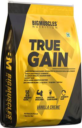 BIGMUSCLES NUTRITION True Gain Lean Whey Protein Muscle Mass Gainer, 3g Creatine, 1000 Kcal Per Serv. Weight Gainers/Mass Gainers