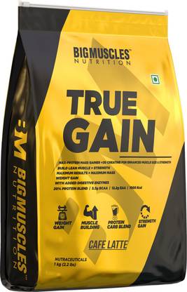 BIGMUSCLES NUTRITION True Gain Lean Whey Protein Muscle Mass Gainer, 3g Creatine, 1000 Kcal Per Serv. Weight Gainers/Mass Gainers