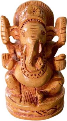 Om Shiv Wooden Ganesh ji Murti Decorative Showpiece  -  8 cm