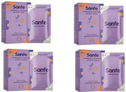 Sanfe Natural Intimate Wipes, 3 in 1 - No Odour, No Itching, No Irritation - Lavender & Chamomile(10 Pcs) Intimate Wipes