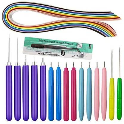 XIPEGPA 17 PCS Paper Quilling Tools Different Sizes Slotted RollingÂ Kit Handmade Curling Needle Pen and BorderÂ Colorful Paper f