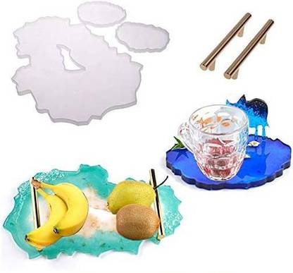 Into Forlen WayJaneDTP Resin Tray Mold Set, Large Silicone Agate Geode Coaster Molds with 2pcs Metal Handles, 2 Pcs Resin Coaster Mol
