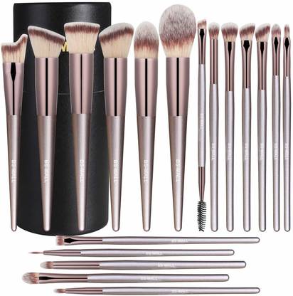 BS-MALL Makeup Brushes Premium Synthetic Foundation Powder Concealers Eye Shadows Silver Black Makeup Brush Sets(18 Pcs)