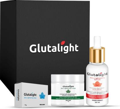 Glutalight Glutathione Skin Lightening/Brightening Combo Pack (Soap + Serum + Cream)