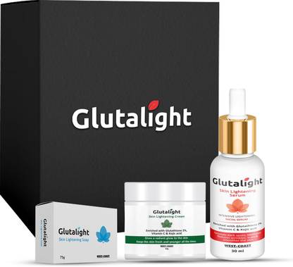 Glutalight Glutathione Skin Lightening/Brightening Combo Pack (Soap + Serum + Cream)