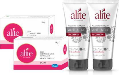 alite Anti Acne Soap (2x75g)+ Anti Acne Facewash with Charcoal (2x70g)