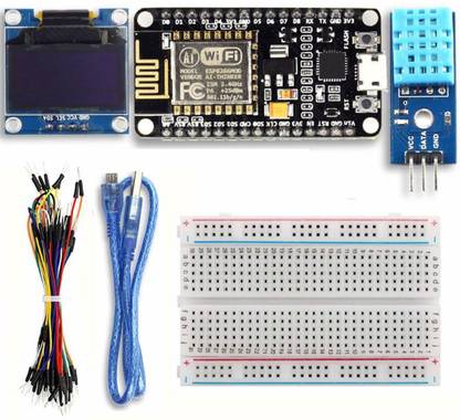 Super Debug ESP8266 Starter Kit ESP8266 Weather Station Kit for IoT Arduino IDE with ESP8266 ESP-12E Development Board 0.96" OLED Display and DHT11 Temperature and Humidity Sensor + Breadboard Electronic Components Electronic Hobby Kit