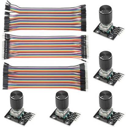 Super Debug 5pcs KY-040 Rotary Encoder Module Brick Sensor Board with Knob Cap + 120 PCS Multicolored Breadboard Jumper Wires Ribbon Cables Kit Electronic Components Electronic Hobby Kit