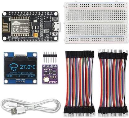 Super Debug WiFi Weather Station Kit for IoT with Tutorial, GY-BME280 Temperature Humidity Atmospheric Pressure Sensor + 0.96" OLED IIC LCD Display + 2 Set Jumper Wire + 400 Pin Breadboard Electronic Components Electronic Hobby Kit