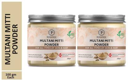 puranex 100% Natural & Pure Multani Mitti Powder For Natural Soft, Pimple free,Oil Free, Glowing & Shiny Skin Face Pack 200 GM (Pack of 2) 100 GM Each