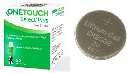 OneTouch Select plus 50 Test Strips with Battery Glucometer Lancets