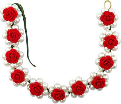 VAGHBHATT Moti Rose Party Bridal Fancy Hair Clip Headband Hair Accessories Tiara for Women and Girls (3Line Flower) Hair Chain