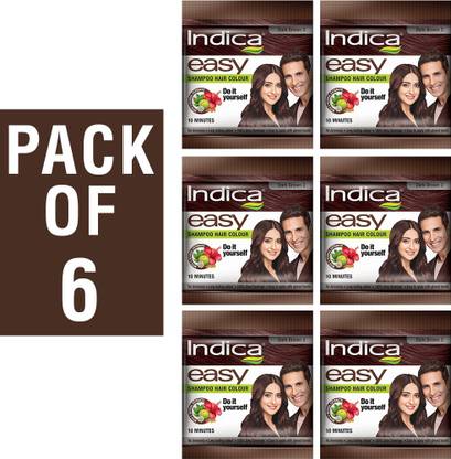 Indica Easy Hair Color Dark Brown, 25 ml Pack of 6 , Dark Brown