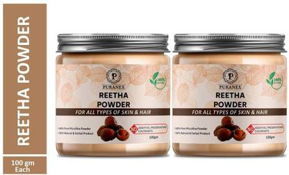 puranex 100% Natural & Pure Reetha Powder For Natural Texture & Colour, Strong, Shiny, Silky,Healthy Scalp, Dandruff & Spilt Ends Free Hair Pack 200 GM (Pack of 2) 100 GM Each