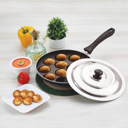MITU Single Handle Non-Stick 12 Cavity Appam Pan, Paddu Patra Paniyarakkal Maker Paniarakkal with Lid (Aluminium, Non-stick) Standard Idli Maker