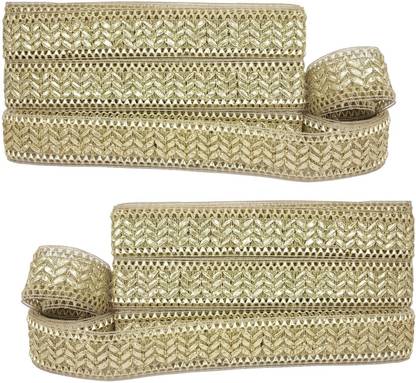 Stylewell CWG0276-001 Set Of 2 (9 Mtr Roll and 4cm Width) 3-Line Zig Zag Golden Gota Trim Laces and Borders for Bridal Dresses Suits Sarees Falls Lehengas Embroidery Designing Embellishment Craft Material Lace Reel