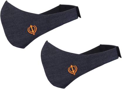 MASQ 3 Layer Embroidered, Designer, Fashionable & Protective, Size Adjustable Cotton Cloth Face Mask Combo for Sikhs Sikh_Velcro_Combo_02 Reusable, Washable Cloth Mask
