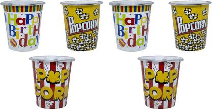 Confidence Plastic Popcorn Bowl Popcorn Buckets Reusable for Popcorn Containers Movie Night Retro Style Popcorn Tubs (Pack of 6) Plastic Fondue Mug