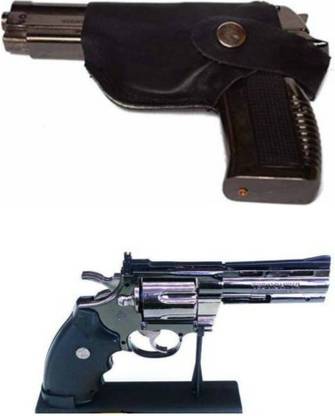 ZVR 608 and Python Metal Gun / Pistol shaped Refillable Flame Lighter PACK OF 2 Pocket Lighter