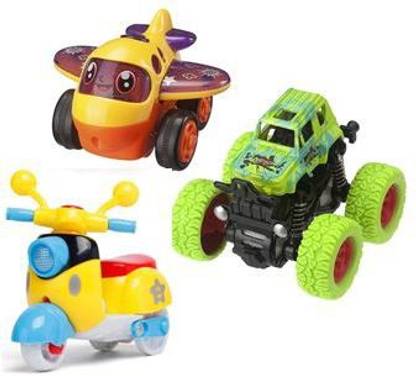 K A Enterprises Super Combo Set of 3 Toys - Monster Truck(GREEN)+1 Colourful Aeroplane+1 Scooter3 Pcs) for boys girls