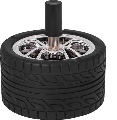 TOPREDO Portable Spinning ashtray Push-down Cigarette & Sigar Ashtray Round for Home ,Office,Car & Gifts (ALLOY WHEEL BLACK) Black Plastic Ashtray