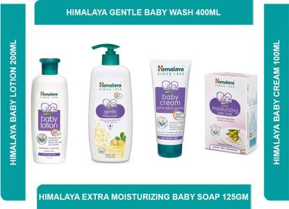 HIMALAYA Winter Essential Kit For Babies | Best Winter Essential Kits [Baby Lotion 200ml + Gentle Baby Wash 400ml + Baby cream 100ml + Extra moisturizing baby soap 125g]
