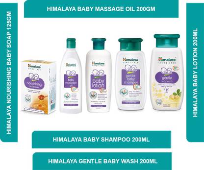 HIMALAYA Baby Starter kit | [Nourishing baby soap 125ml+ baby massage oil 200ml + baby lotion 200ml + baby shampoo 200ml + gentle baby wash 200ml]
