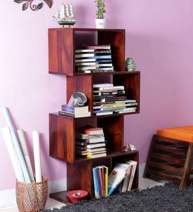 The Home Dekor Magma Solid Wood 4-Shelf Bookcase Display Rack Unit, Honey Finish Solid Wood Open Book Shelf