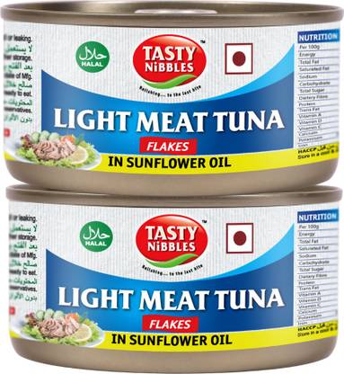 Tasty Nibbles Light Meat Tuna Flakes in Sunflower Oil, 185g x 2 Sea Foods