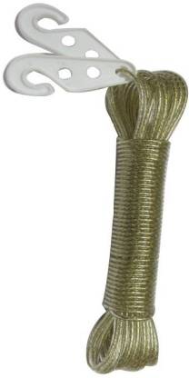 Timelie PVC Coated Anti-rust Steel Wire Rope /Clothesline (20m) with 2 Plastic Hooks 1 pc Plastic, Steel Clothesline