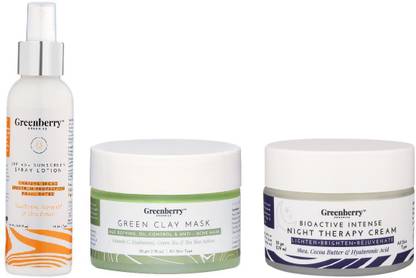 Greenberry Organics SPF 40+ Sunscreen Spray Lotion, Bio Active Bright Day Cream for comlete UVA, UVB protection Unisex, All Skin Types (120 ML + 50 Grams)