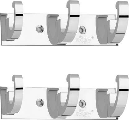 Axtry 3 Pin Aluminium Bathroom Wall Hook/ Door Hanger/ Cloth Hook Hanger for Hanging Clothes, Keys Hook Rail 6