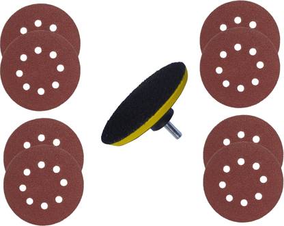 DUMDAAR High Quality 5inch 8pc Velcro Pad 1pc Backing pad 1pc Adapter (Pack of 10) Metal Polisher