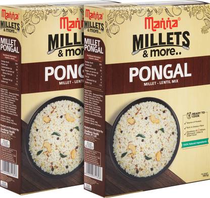 Manna Instant Millet breakfast - Ready to Cook Pongal - 6 Servings. 100% Natural - No Preservatives/ No artificial colours, flavours or additives 180 g